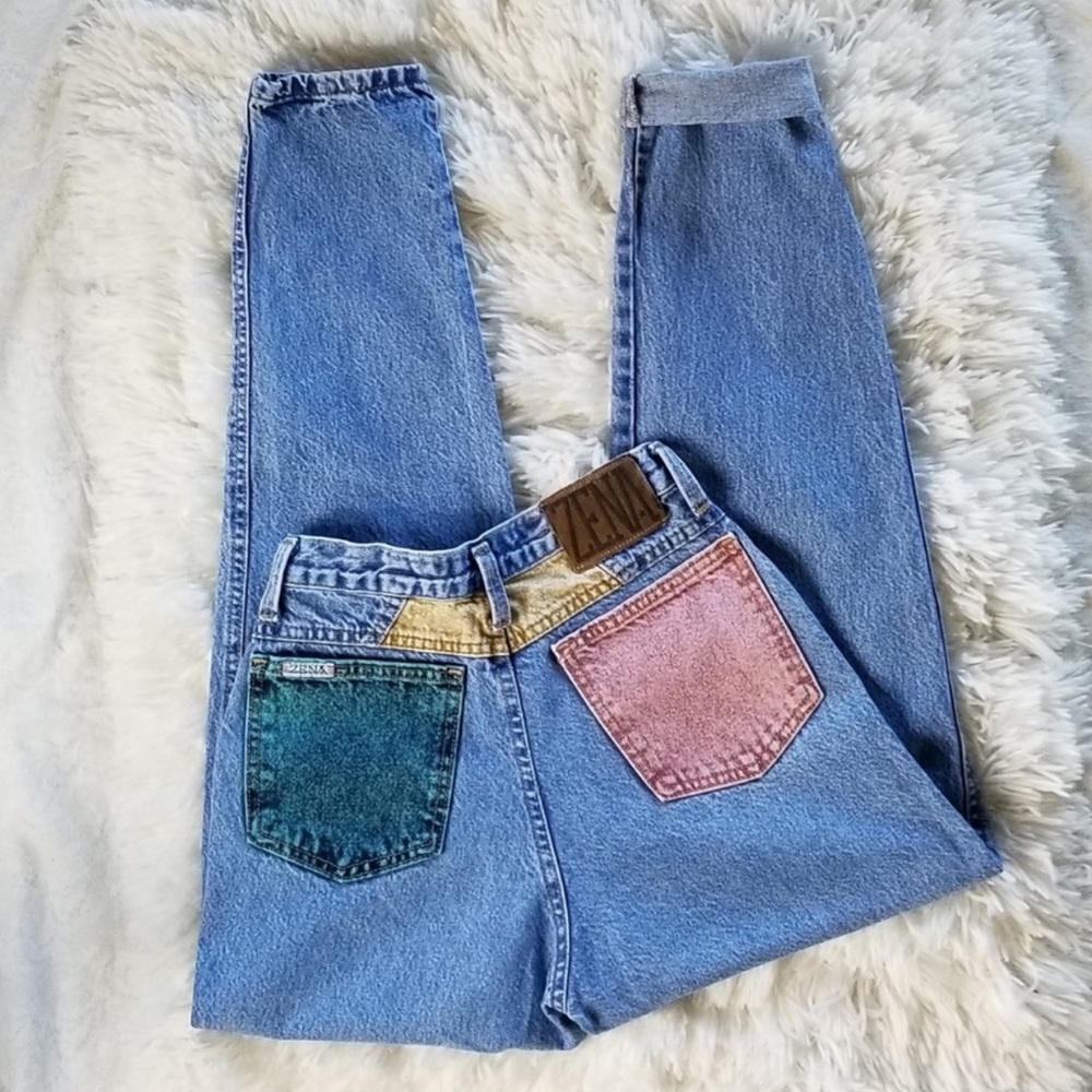 VINTAGE ZENA RAINBOW HIGH WAISTED MOM JEANS